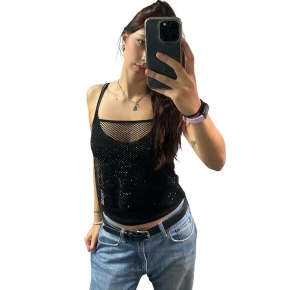 WEWOREWHAT Crystal Mesh Cami Top - Picture 2 of 3